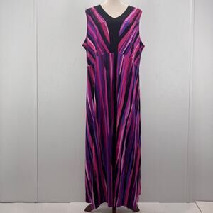 Bob Mackie Wearable Art Maxi Dress XL Stretch Pink Magenta Tropical Boho Resort